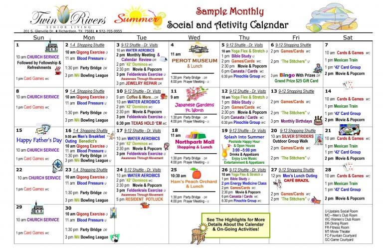 Calendar of Events and Activities | Twin Rivers Senior Living